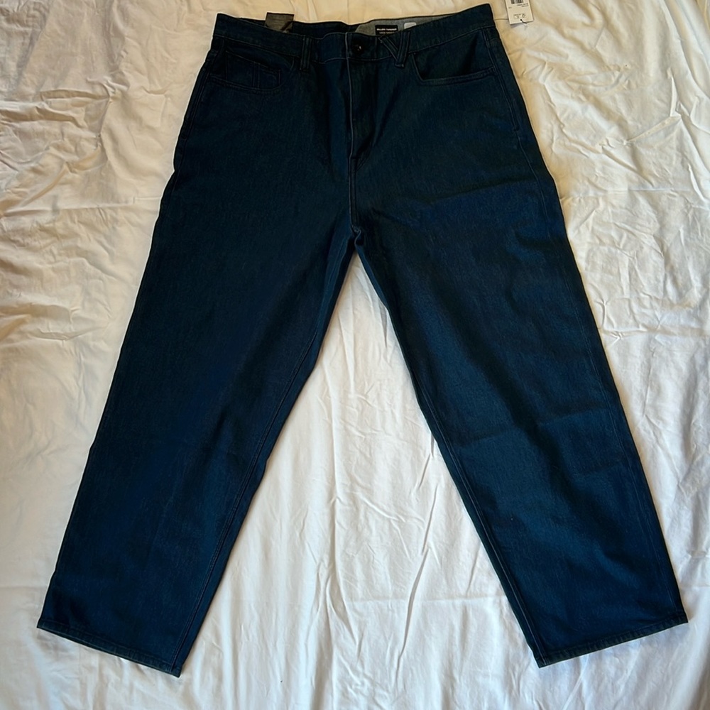 Volcom cotton billow tapered 17” open leg  Dark Blue skate pants
